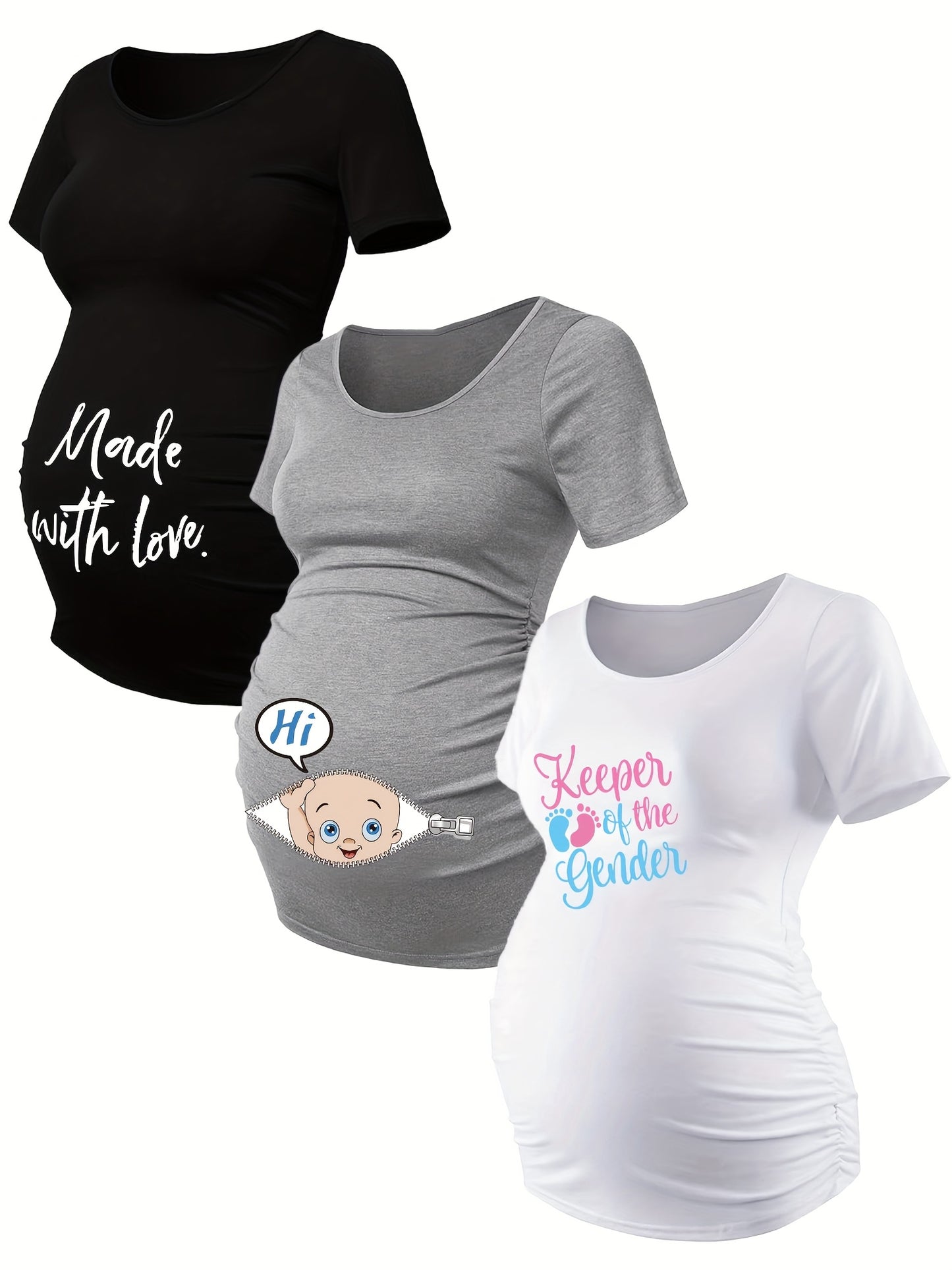 Lot De 3 T Shirts Grossesse Femme Motif Empreintes Stretch Col Rond Confort Et Liberté De Mouvement by LSDLBoutique.ch