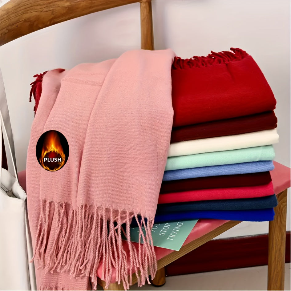 Foulard Femme Élégant à Franges Style Bohème Hiver Coloris Unis Tissu Jacquard Doux et Résistant by LSDLBoutique.ch