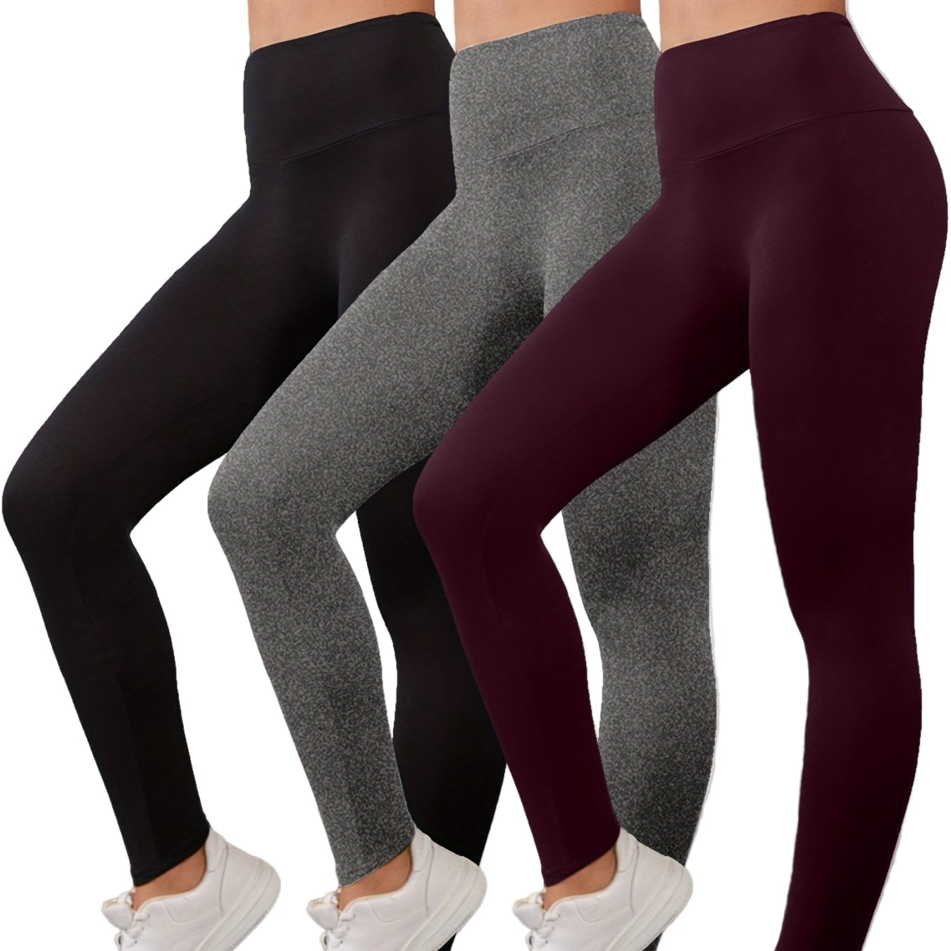 Lot De 3 Leggings Femme Taille Haute Opaques Avec Stretch Contrôle Du Ventre Et Ceinture Antidérapante by LSDLBoutique.ch