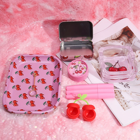 Set Fumeur Femme 7pcs Cerise : Plateau, Grinder, Étui, Cendrier by LSDLBoutique.ch