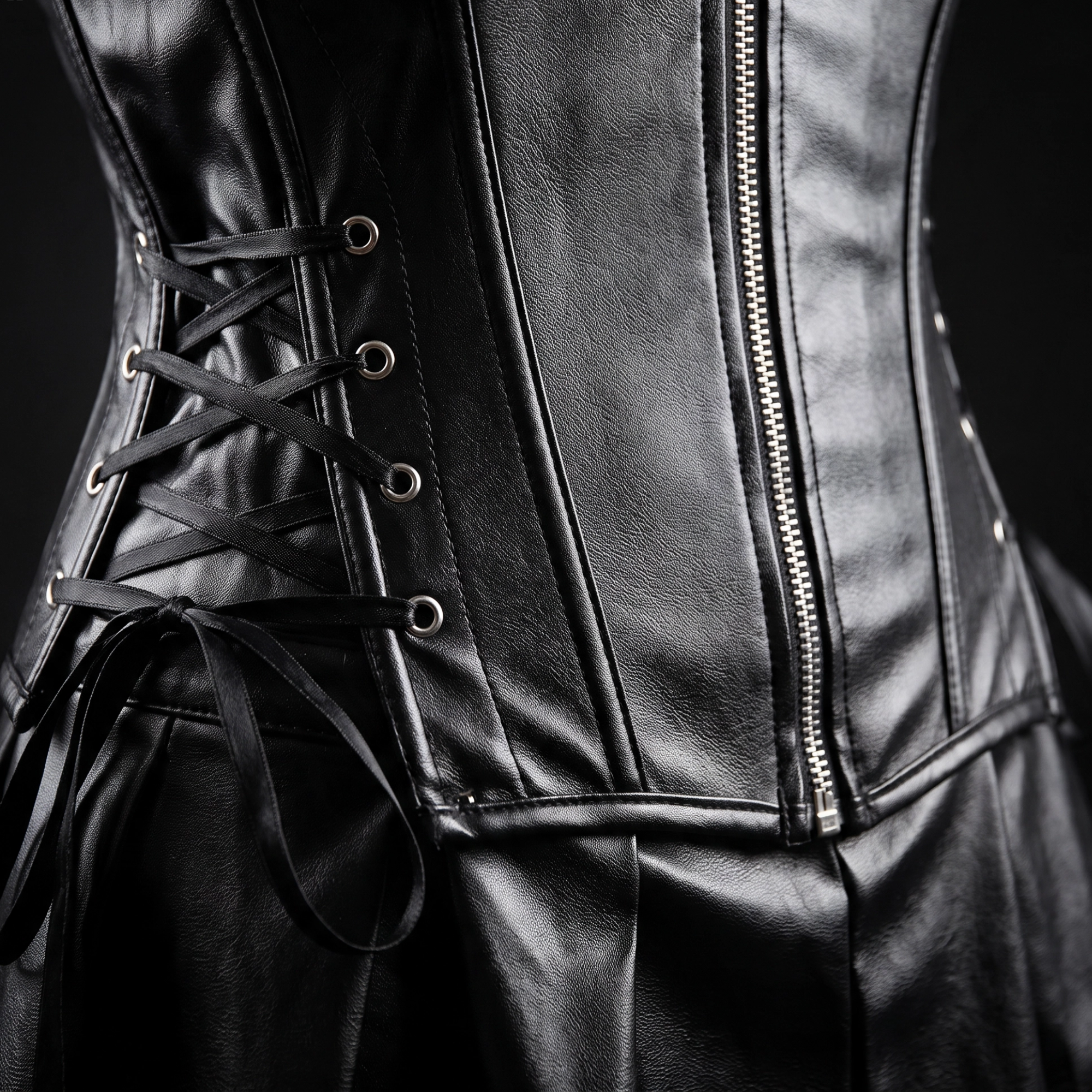 Korsett-Bustier und Mini-Rock mit Schnürung – Schwarz / Rot