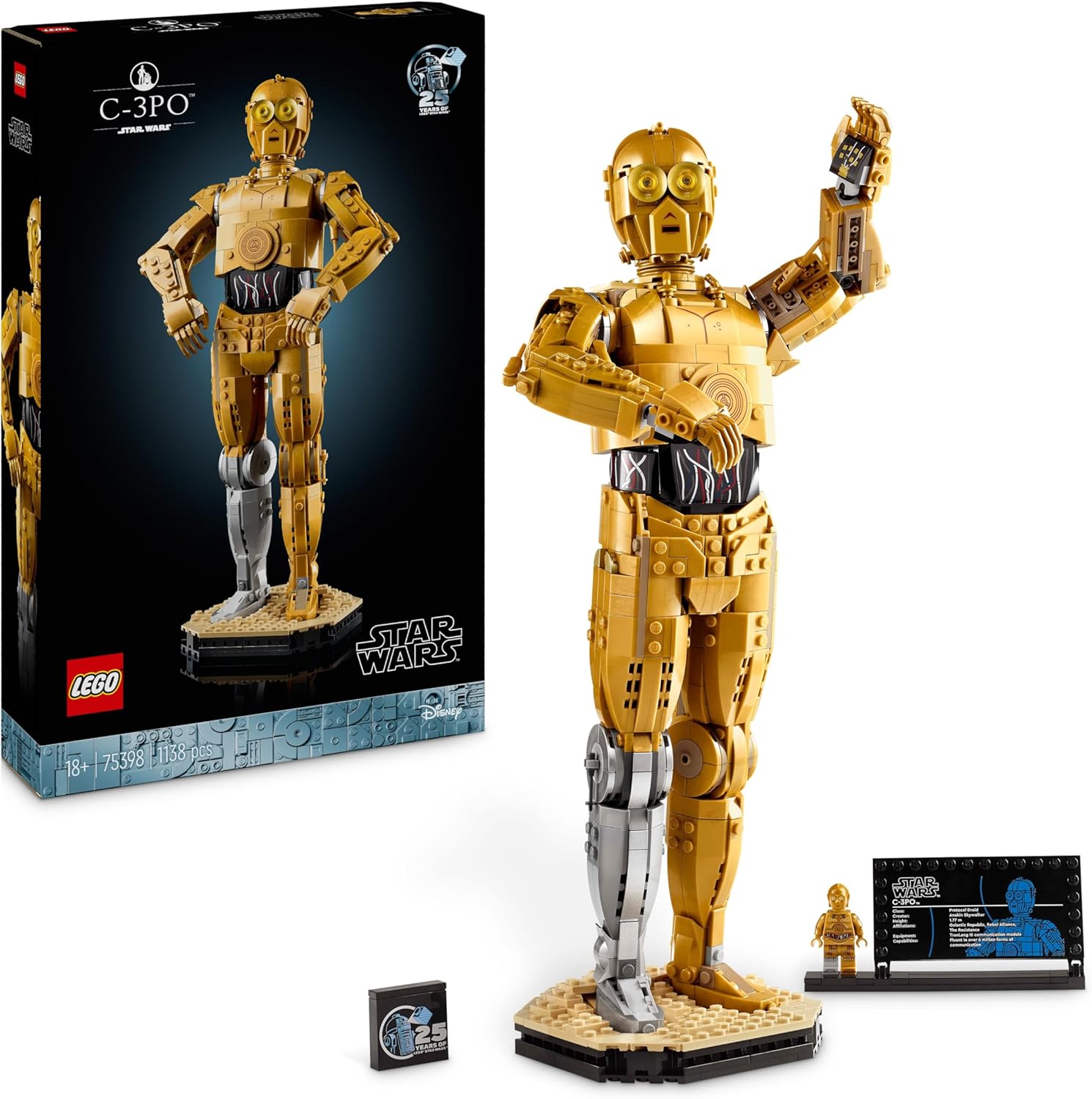 LEGO Star Wars 75398 C-3PO - Figurine Collector - Maquette à Construire & Exposer pour Adulte - Présentoir, Plaque Descriptive & Minifigurine - Idée de Cadeau pour Fan, Homme ou Femme