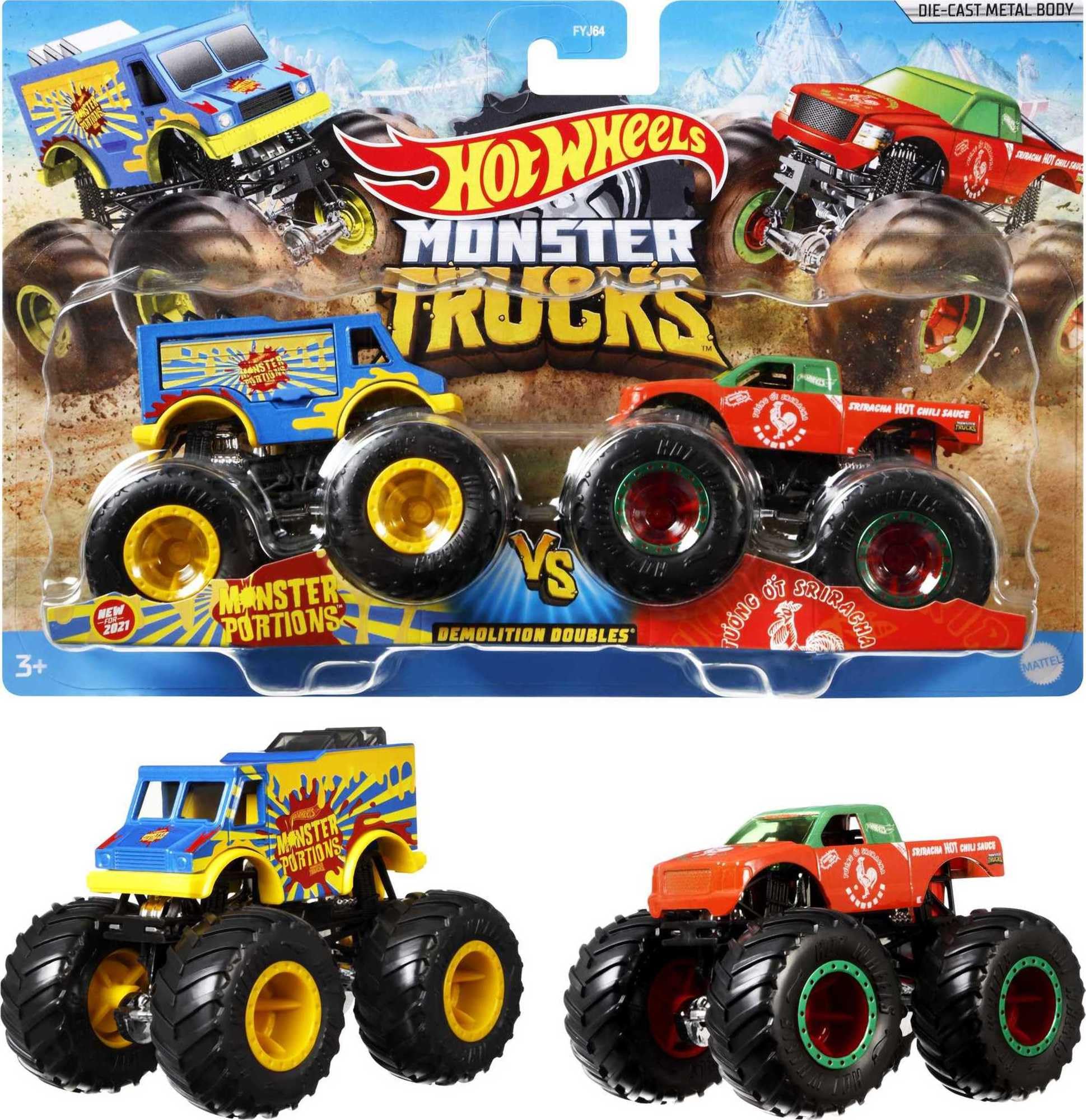 Hot Wheels Véhicules Monster Truck Duos De Démolition FYJ64 - Modèle aléatoire