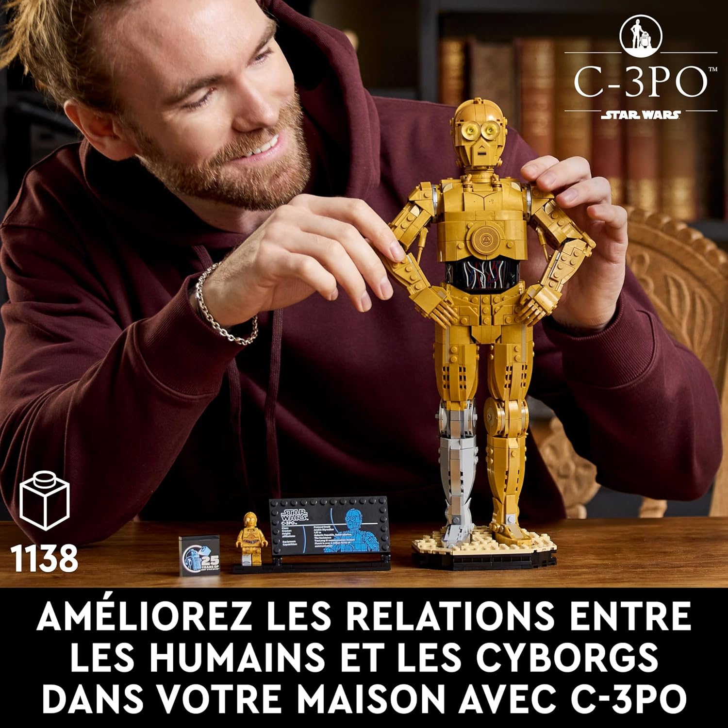 LEGO Star Wars 75398 C-3PO - Figurine Collector - Maquette à Construire & Exposer pour Adulte - Présentoir, Plaque Descriptive & Minifigurine - Idée de Cadeau pour Fan, Homme ou Femme
