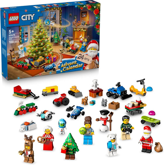 LEGO City Le Calendrier de l'Avent 2025 - Jeu pour Garçon ou Fille dès 5 Ans - Compte à Rebours Avant Noël avec 24 Surprises Dont Un Train, Une Voiture, Un Tracteur & 7 Minifigurines - Cadeau 60475