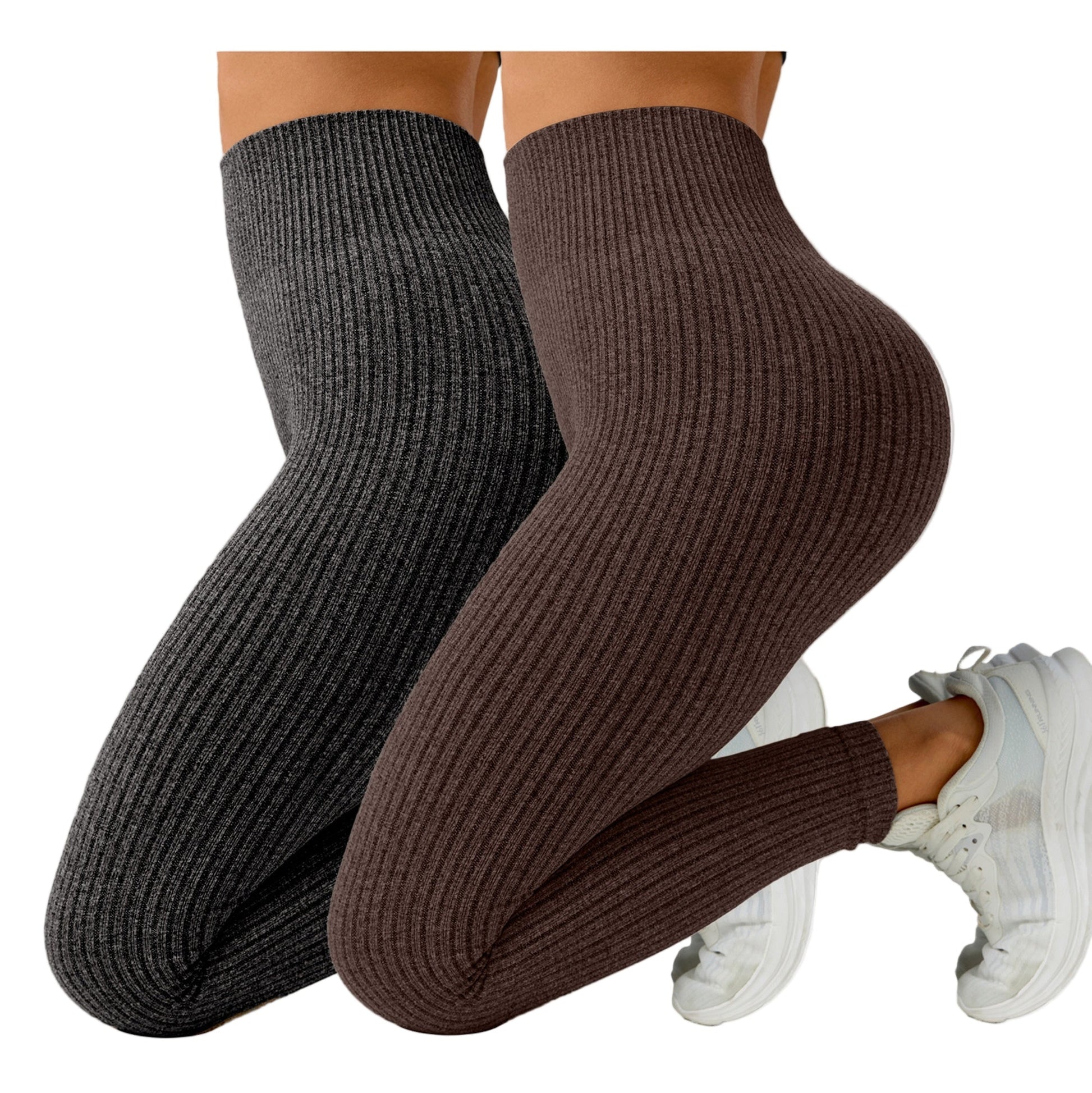 Lot De 2 Leggings Femme Taille Haute Côtelés Confort Stretch Respirants Idéal Yoga Et Fitness by LSDLBoutique.ch