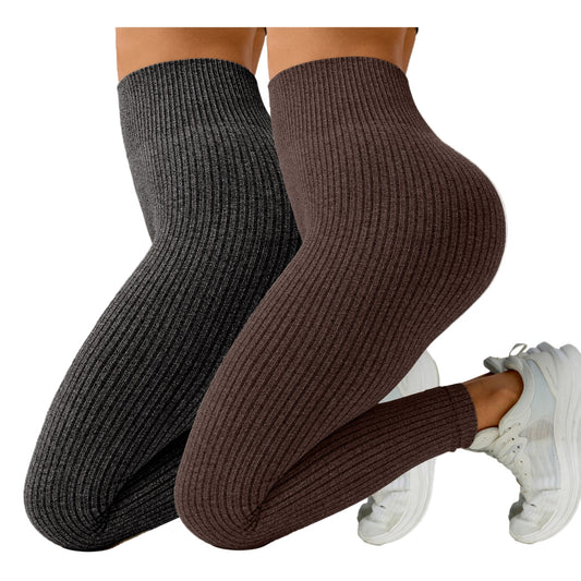 Lot De 2 Leggings Femme Taille Haute Côtelés Confort Stretch Respirants Idéal Yoga Et Fitness by LSDLBoutique.ch