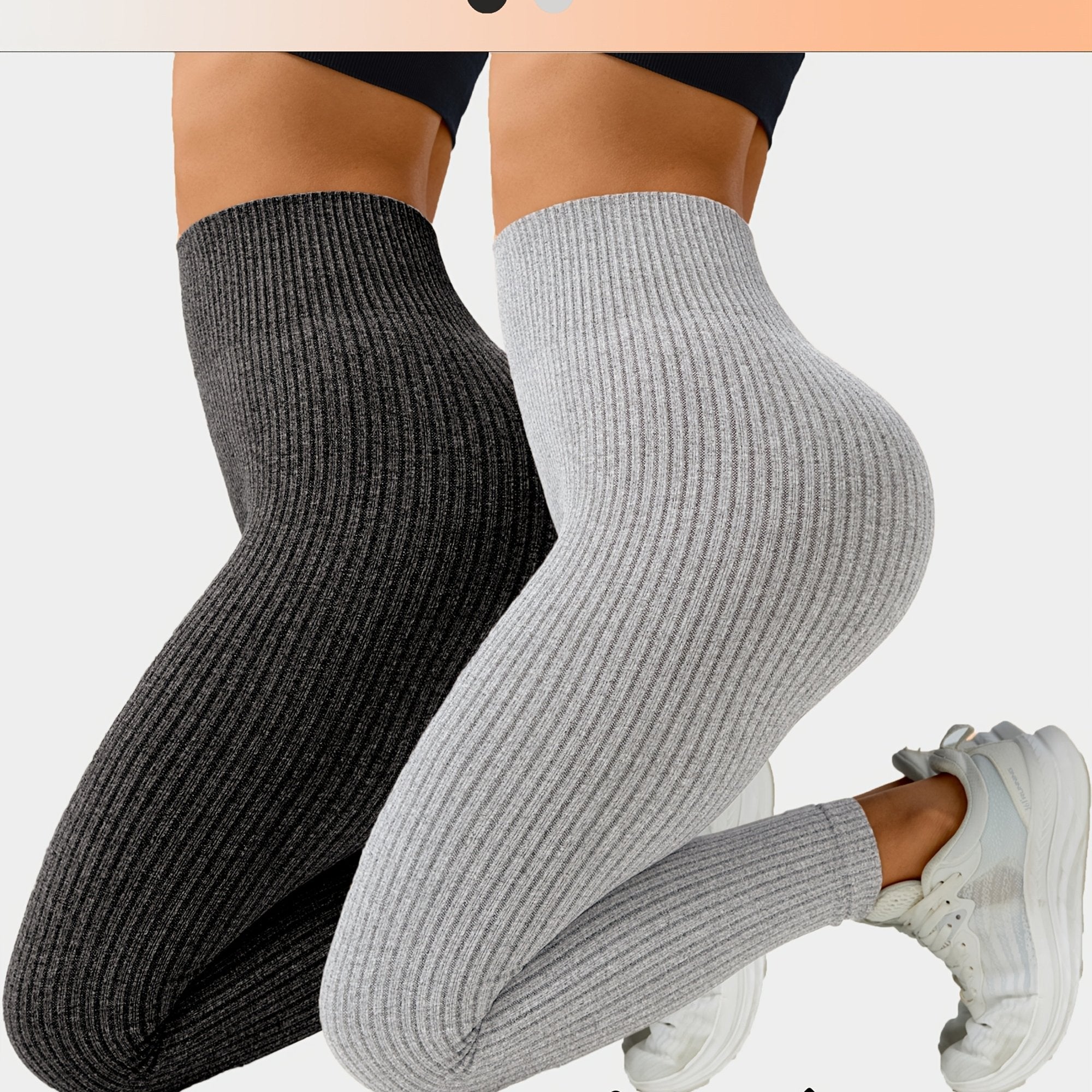 Lot De 2 Leggings Femme Taille Haute Côtelés Confort Stretch Respirants Idéal Yoga Et Fitness by LSDLBoutique.ch