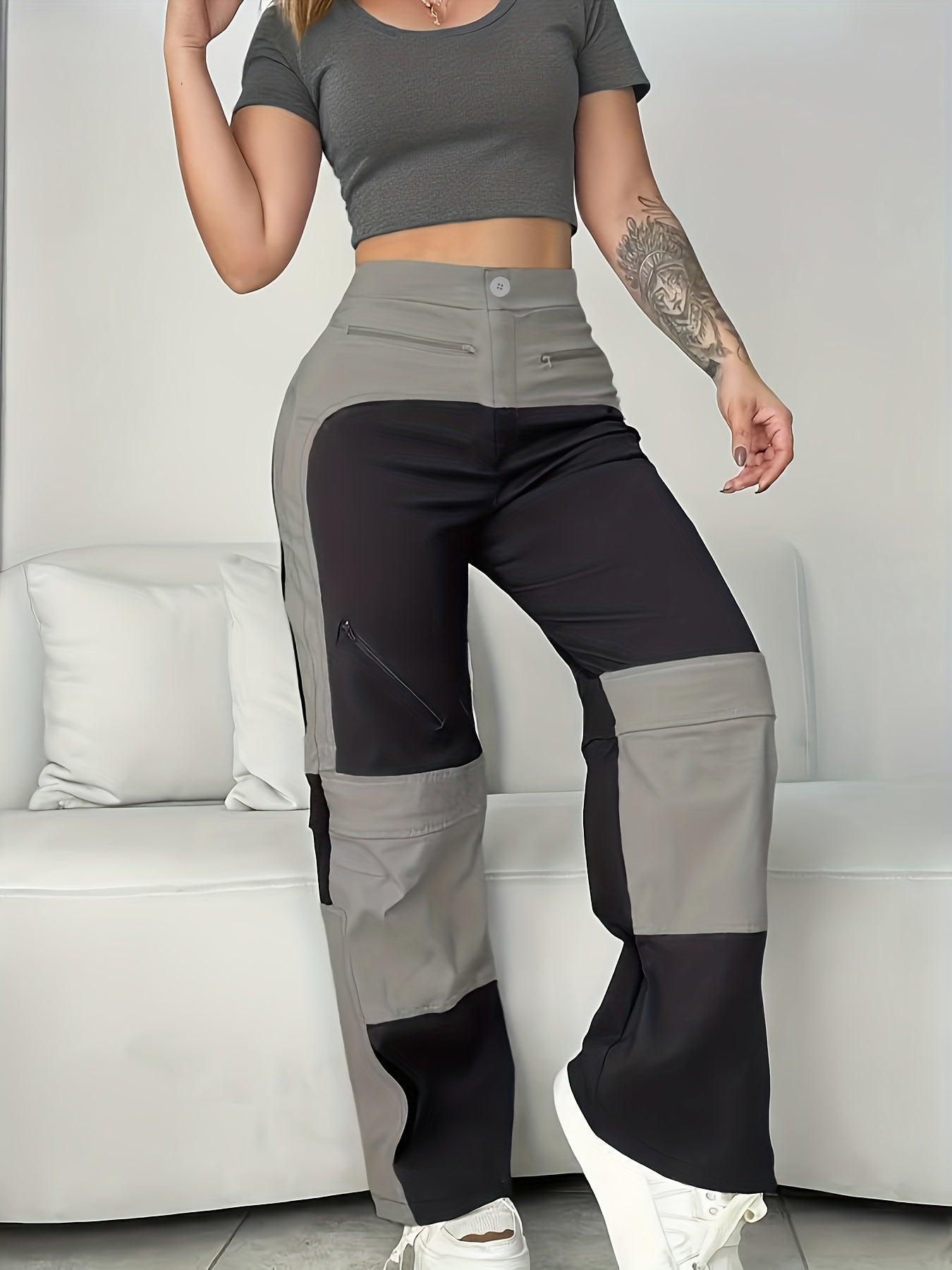 UrbanEase – Pantalon Cargo Femme Vintage à Blocs de Couleur by LSDLBoutique.ch