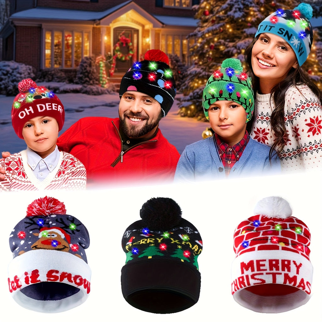 Bonnet Tricoté LED De Noël Pour Adultes Et Enfants Accessoire Festif Lumineux Chaud 100 Pour Cent Acrylique Doux by LSDLBoutique.ch