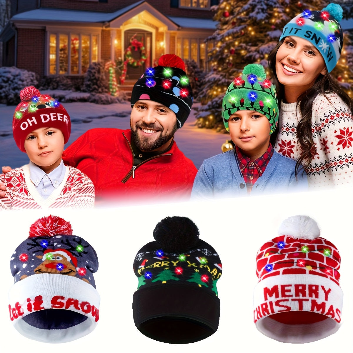 Bonnet Tricoté LED De Noël Pour Adultes Et Enfants Accessoire Festif Lumineux Chaud 100 Pour Cent Acrylique Doux by LSDLBoutique.ch