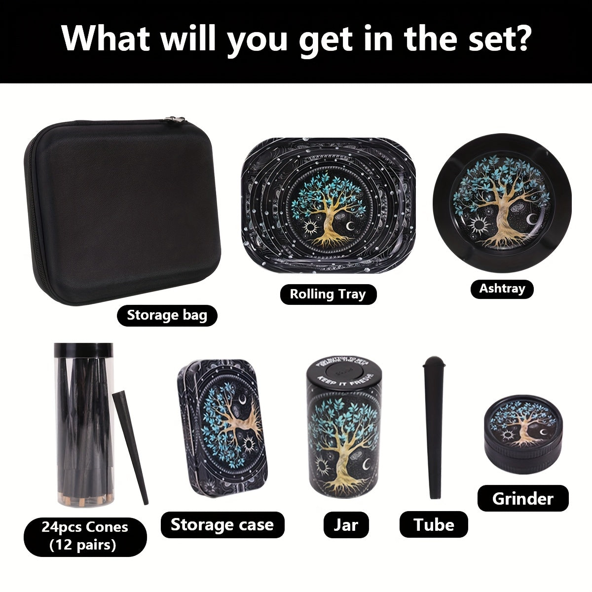 Coffret Fumeur 31pcs : Cones, Grinder, Cendrier, Boîte Métal, Accessoires by LSDLBoutique.ch