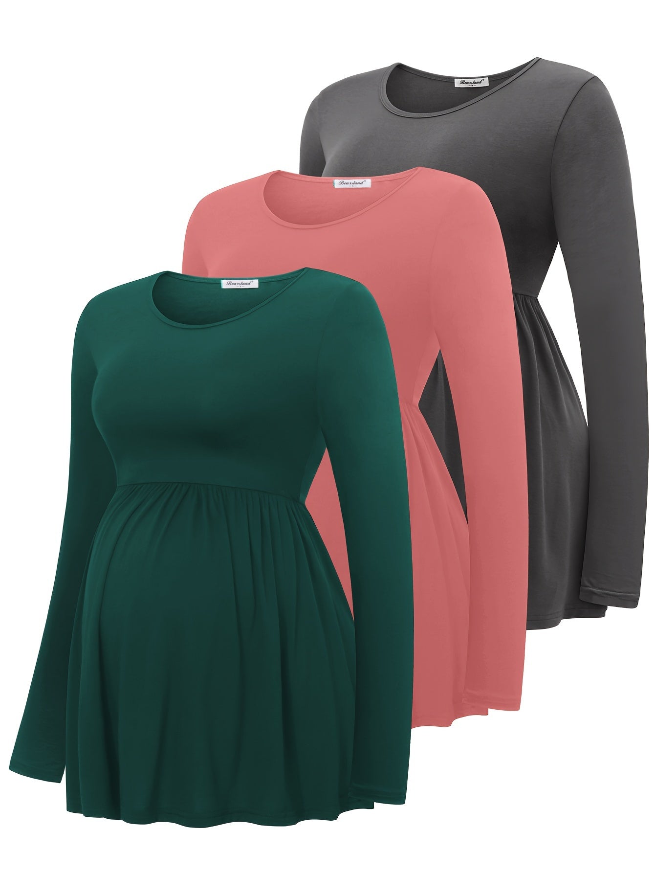 Lot de 3 T Shirts Grossesse Manches Longues Col Rond Tricot Fluide Bearsland Confort et Style by LSDLBoutique.ch