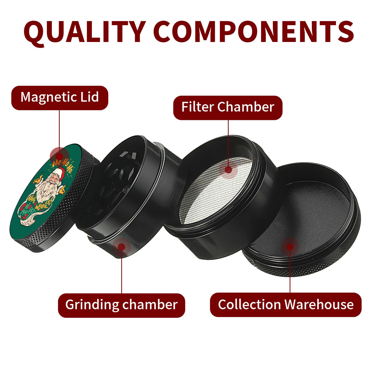 Grinder En Alliage De Zinc 4 Pièces Motif Père Noël 50 Et 63 Mm Durable Et Portable by LSDLBoutique.ch