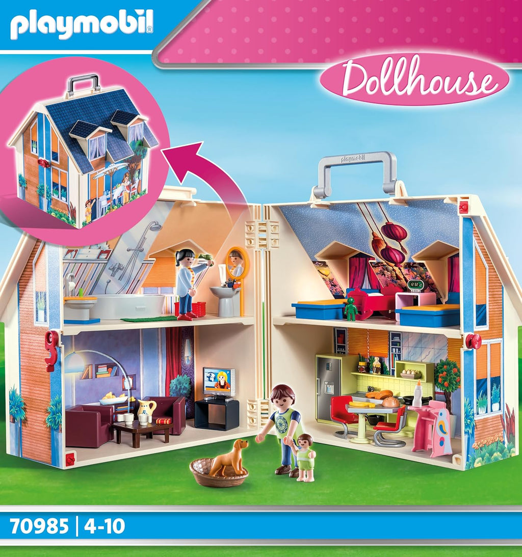Playmobil 70985 Maison transportable - Dollhouse - avec Trois Personnages, Salle de Bains, Chambre, Salon et Cuisine - Tout équipée - La Maison Traditionnelle - s'ouvre s'emporte Partout - Dès 5 Ans