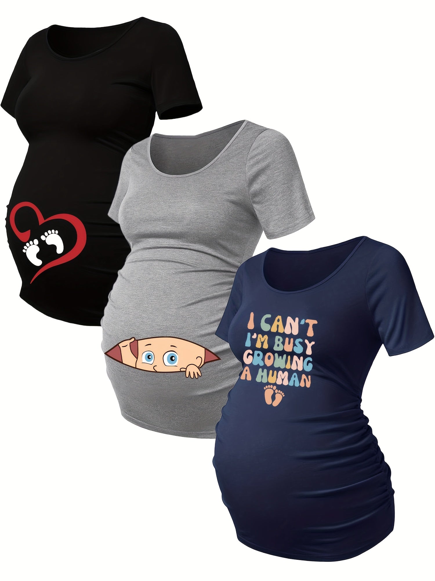 Lot De 3 T Shirts Grossesse Femme Motif Empreintes Stretch Col Rond Confort Et Liberté De Mouvement by LSDLBoutique.ch