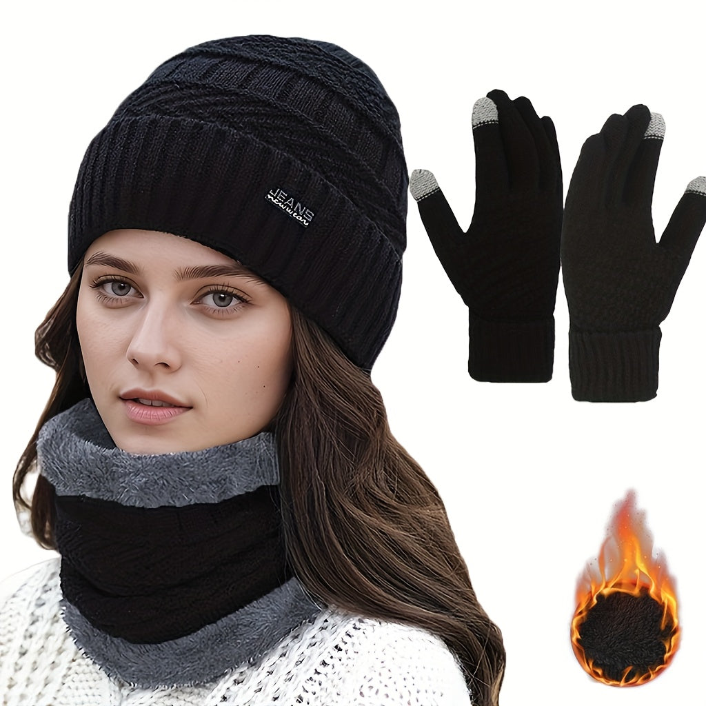Ensemble Thermique Hiver Trois Pièces Bonnet Écharpe Gants Chauds Confort Quotidien Durable by LSDLBoutique.ch