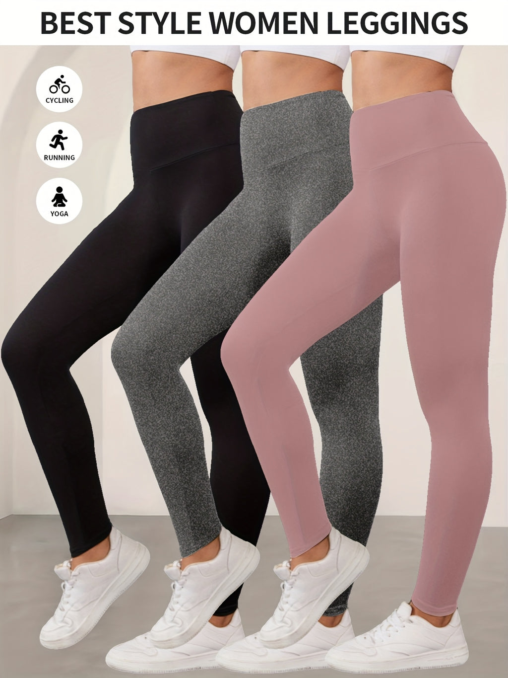 Lot De 3 Leggings Femme Taille Haute Opaques Avec Stretch Contrôle Du Ventre Et Ceinture Antidérapante by LSDLBoutique.ch