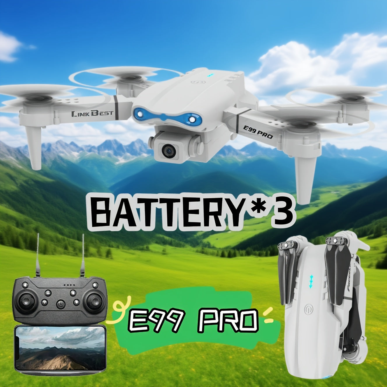 SkyE99 Pro – Drone Pliable Intelligent à Double Caméra HD by LSDLBoutique.ch