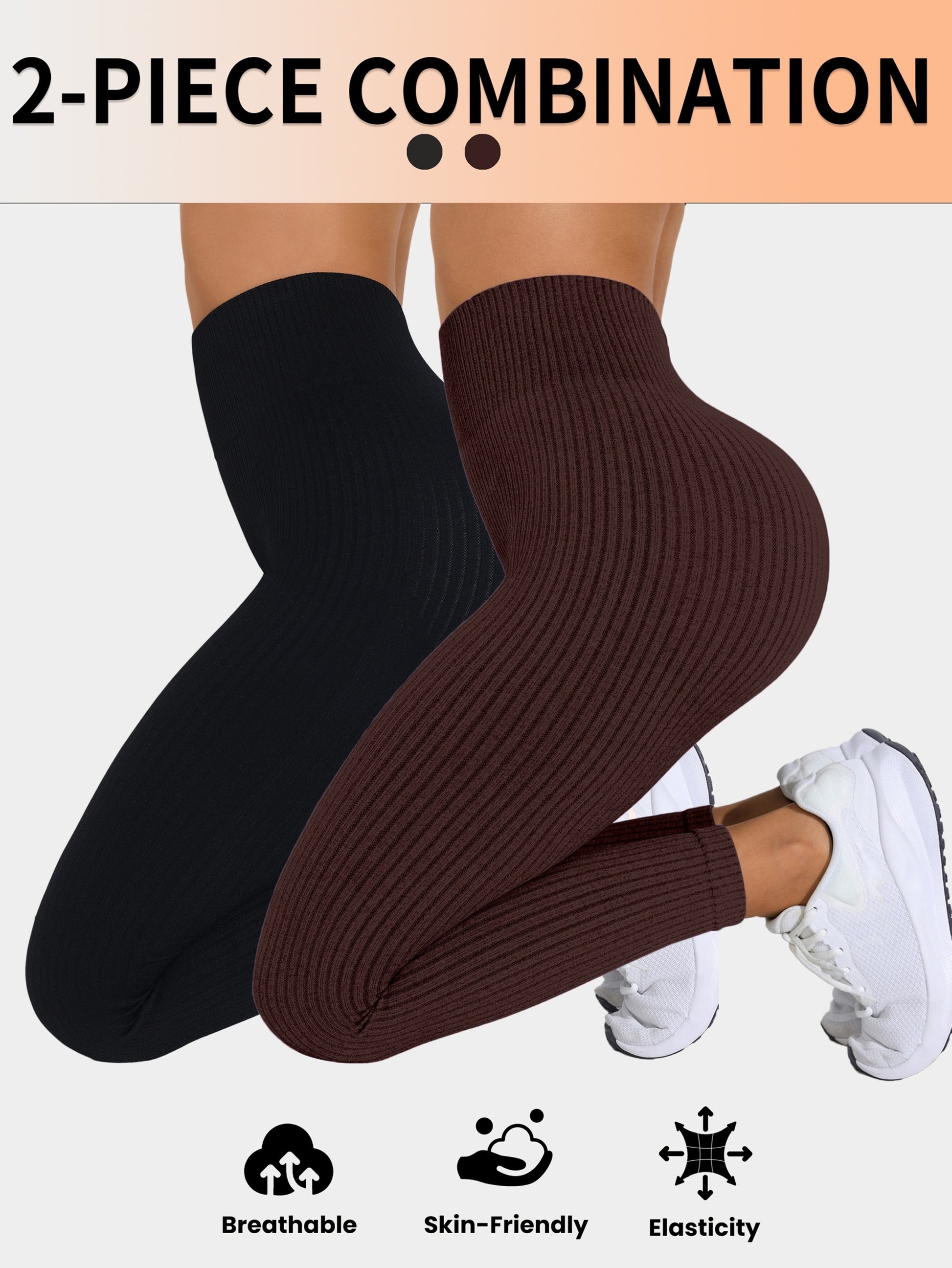 Lot De 2 Leggings Femme Taille Haute Côtelés Confort Stretch Respirants Idéal Yoga Et Fitness by LSDLBoutique.ch