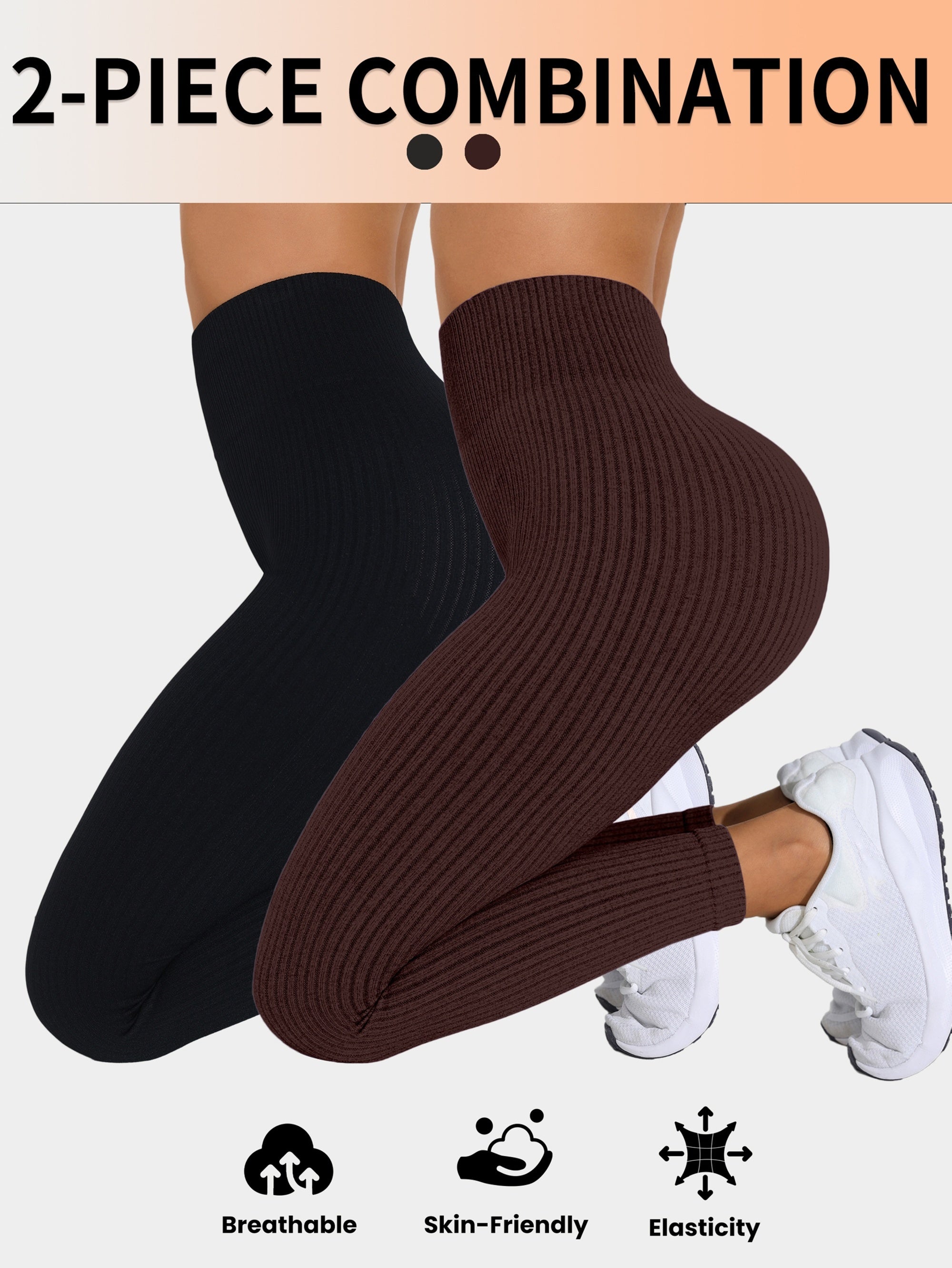 Lot De 2 Leggings Femme Taille Haute Côtelés Confort Stretch Respirants Idéal Yoga Et Fitness by LSDLBoutique.ch