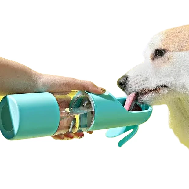 Gourde de voyage 2 en 1 pour chiens et chats, abreuvoir portable turquoise translucide, marque 4Millionsdamis.