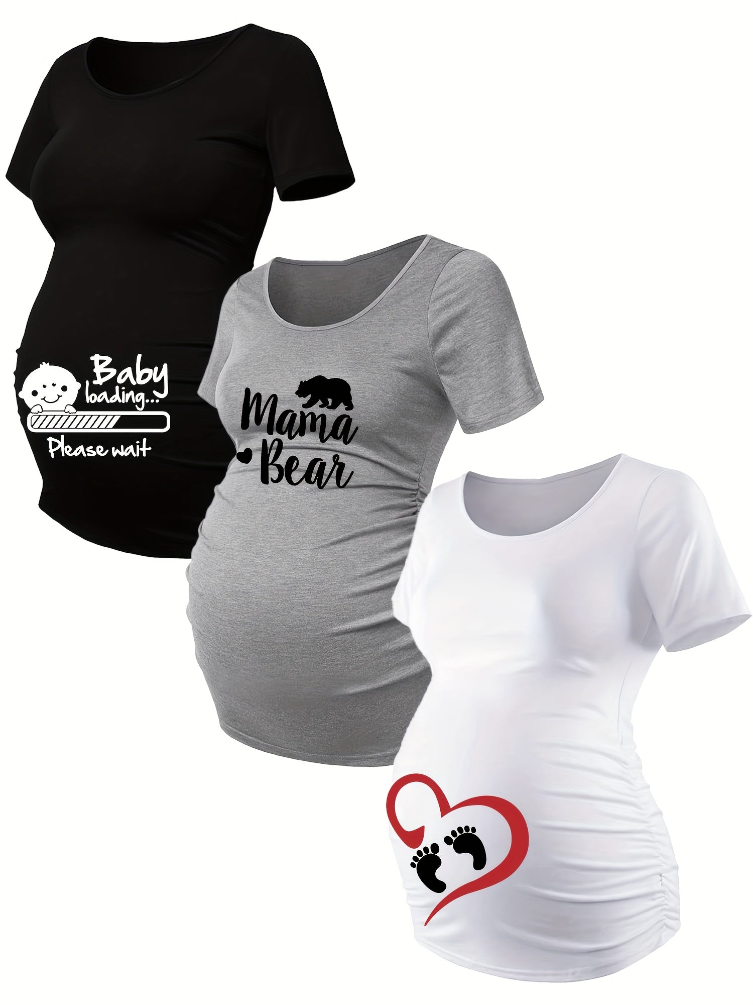 Lot De 3 T Shirts Grossesse Femme Motif Empreintes Stretch Col Rond Confort Et Liberté De Mouvement by LSDLBoutique.ch