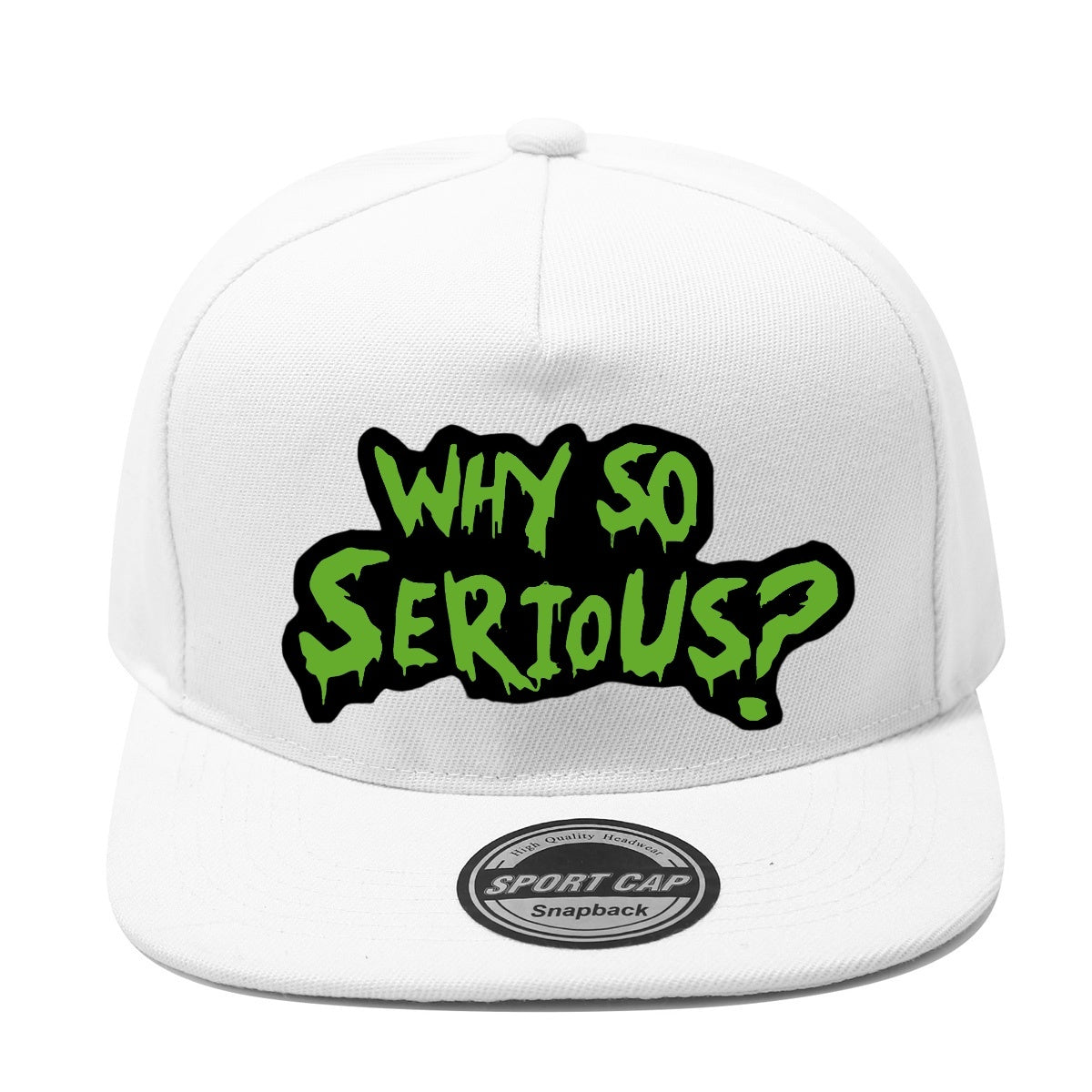 Casquette Streetwear Why So Serious Noire et Verte Snapback Unisexe Polyester Léger Dos en Maille Respirante by LSDLBoutique.ch