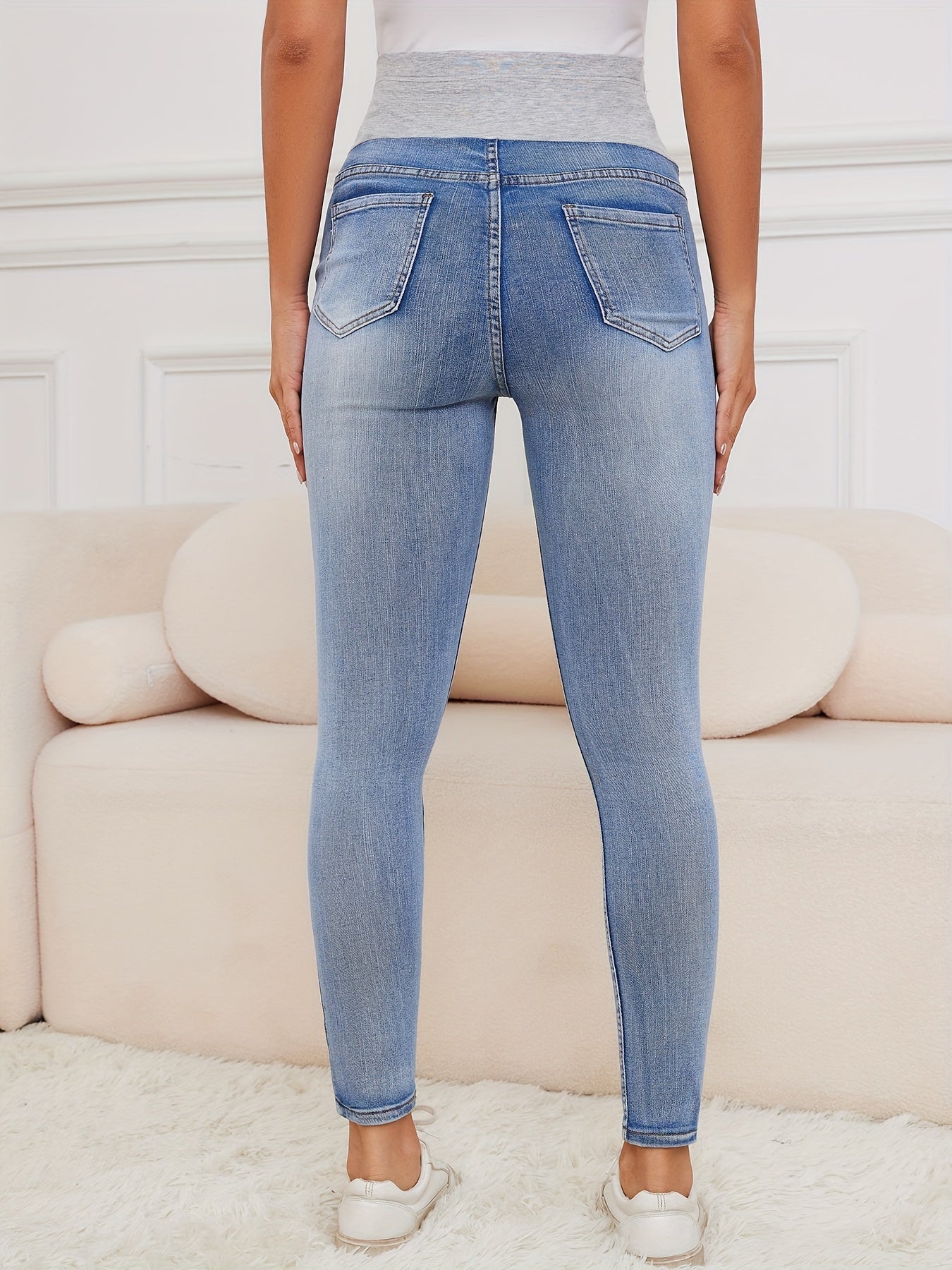 Jean Skinny Femme Taille Haute Bleu Clair Denim Stretch Confortable Et Élégant Pour Toutes Saisons by LSDLBoutique.ch