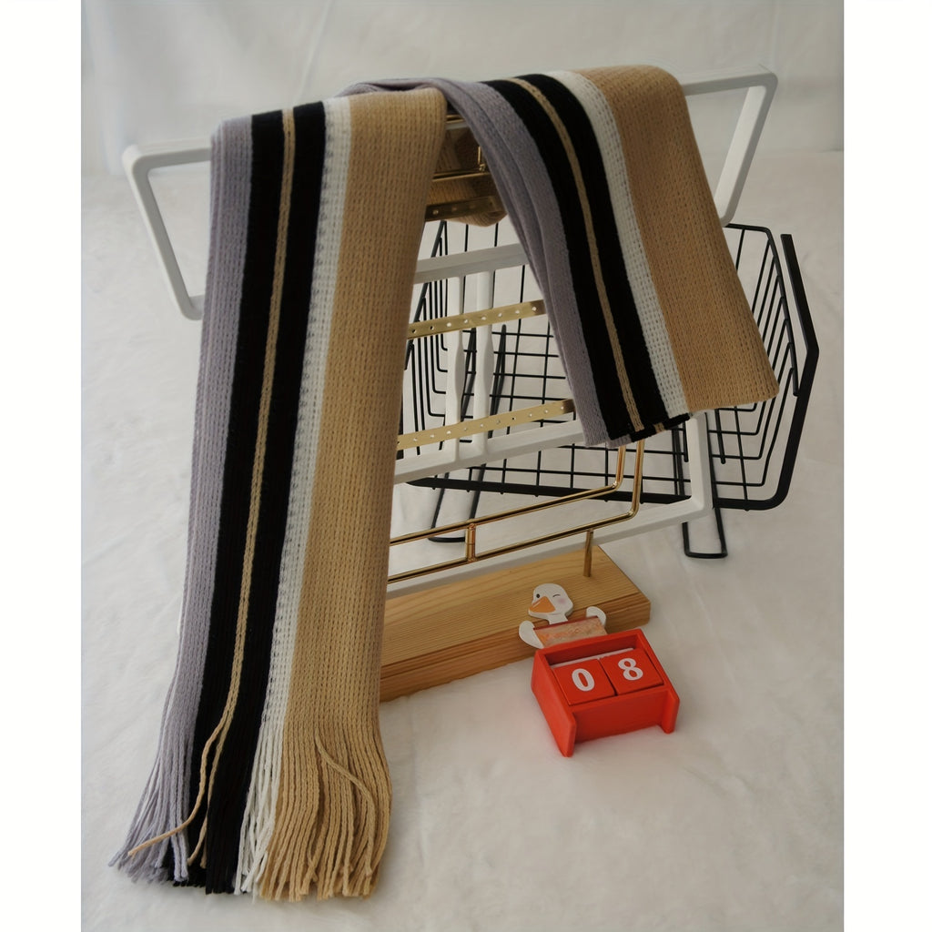Écharpe Homme À Rayures Tricot Chaud Avec Franges En Acrylique Doux Pour Hiver Confortable Et Légère by LSDLBoutique.ch