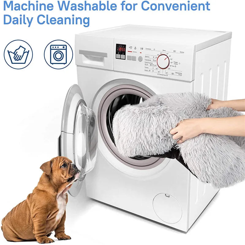 Quadratisches Plüsch-Hundebett, waschbar, Entenblau, Größen XS bis XL