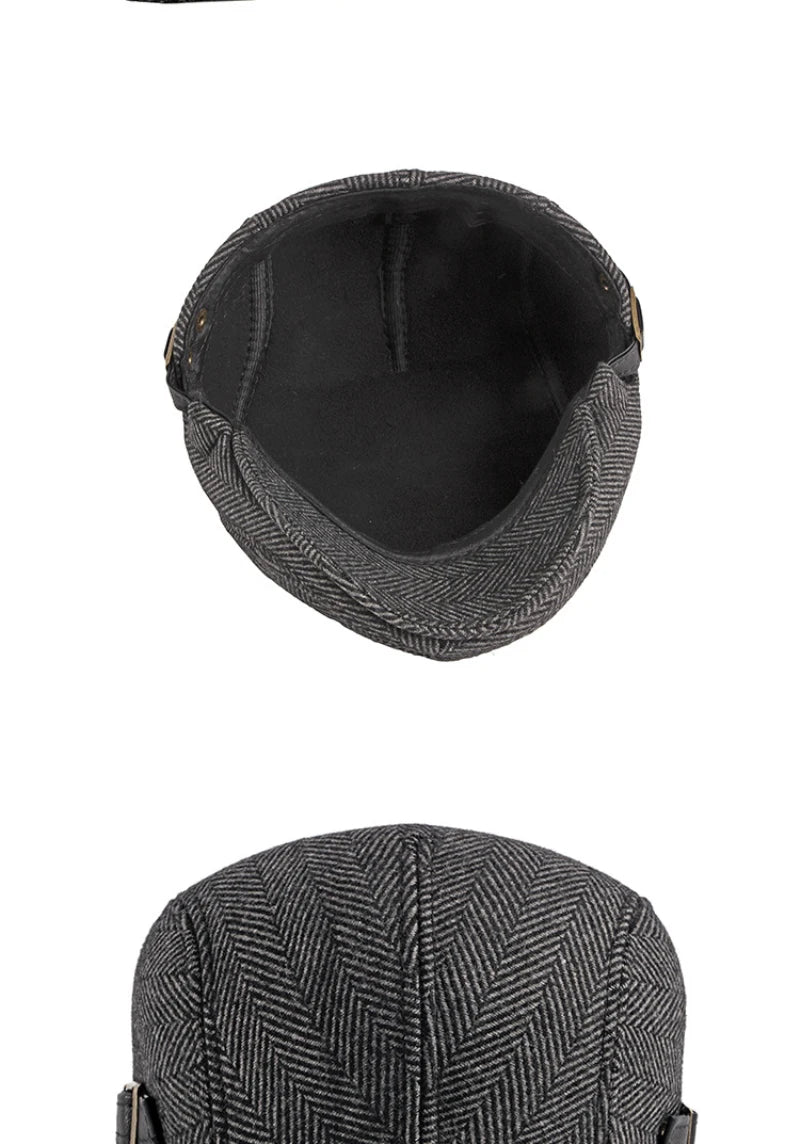 HT2888 Béret Rayé Gris Laine Ajustable Automne Hiver