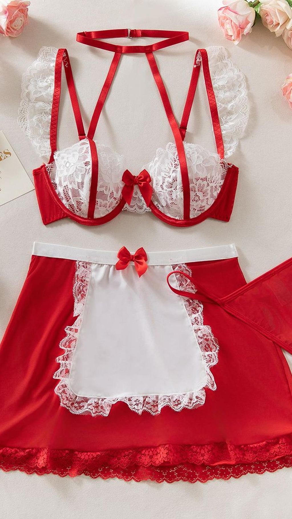Louise - Red and White Lace - French Maid by Les Secrets de Léa