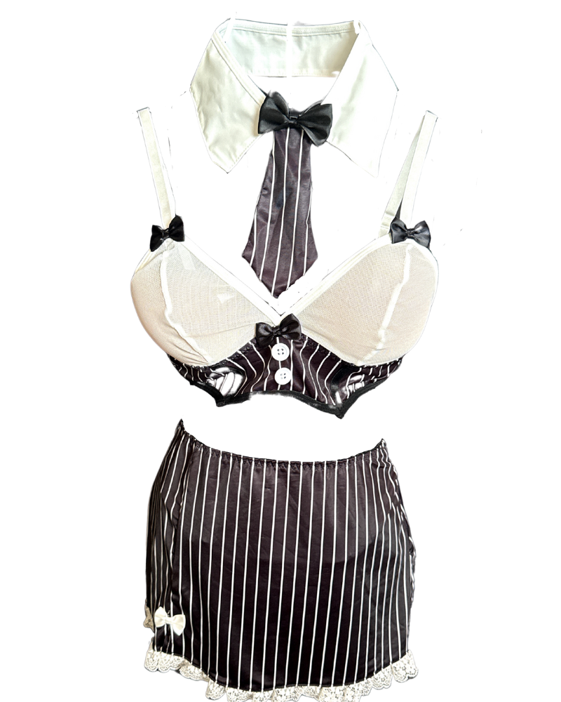 Les Secrets de Léa – Ensemble Costume Deux Pièces Noir & Blanc – Sarah