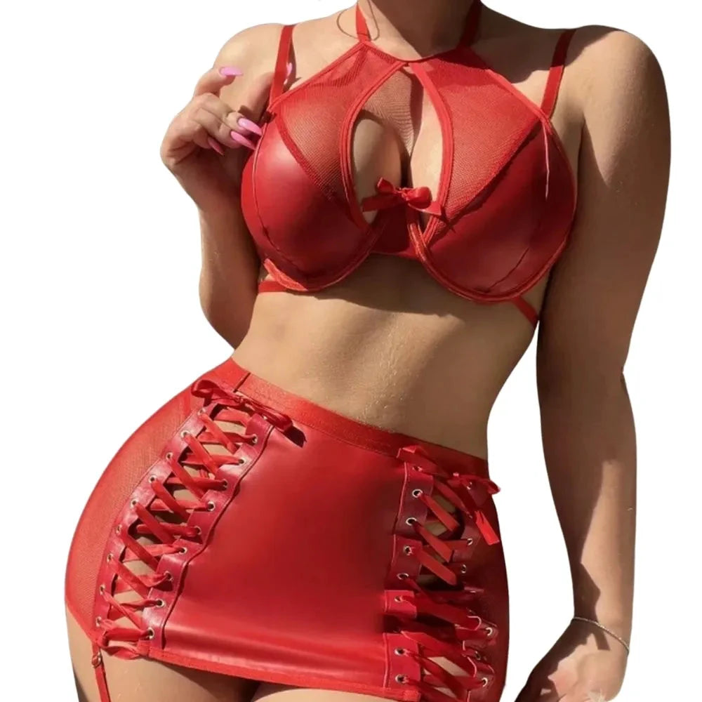 Les Secrets de Léa – Ensemble lingerie en similicuir rouge – Electra