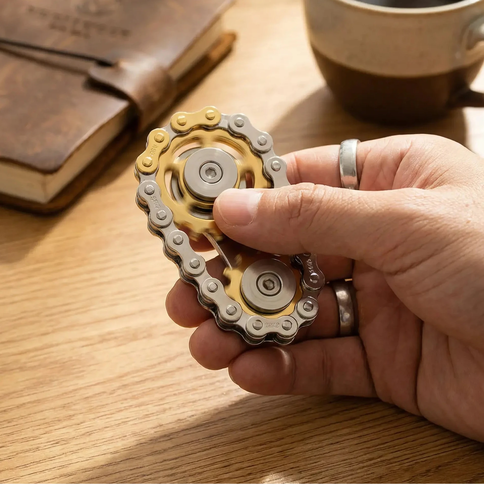 Hand Spinner en acier inox avec engrenages dorés et argentés, LSDLBoutique