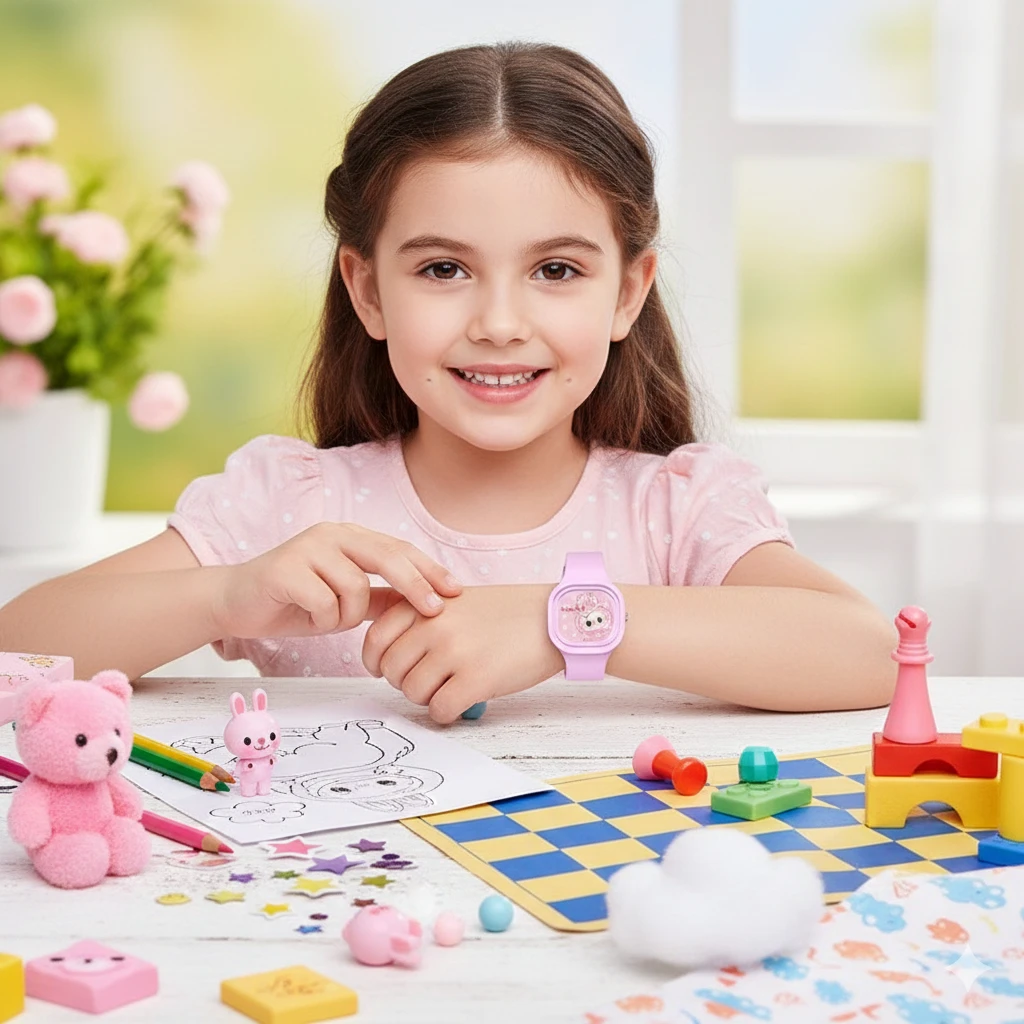 Montre quartz bracelet silicone rose Mon Labubu pour enfant, cadran illustré