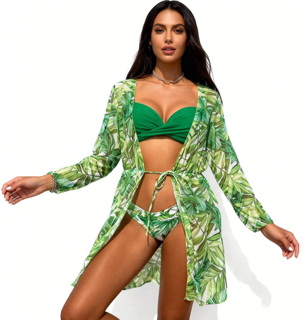 Les Secrets de Léa - Ensemble Kimono Tropical Bikini Vert - Naïma