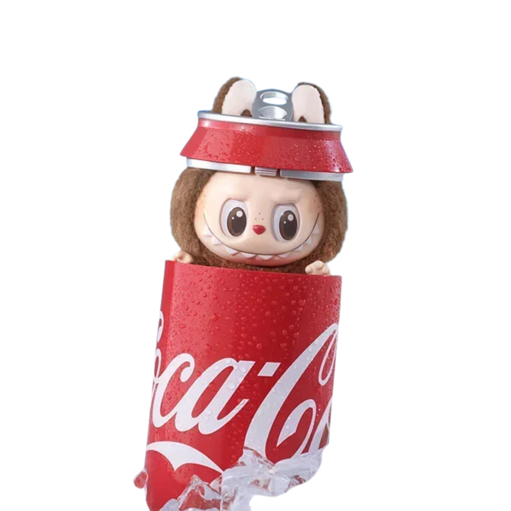 labubu blanc associé à coca cola diverses positions editions collector