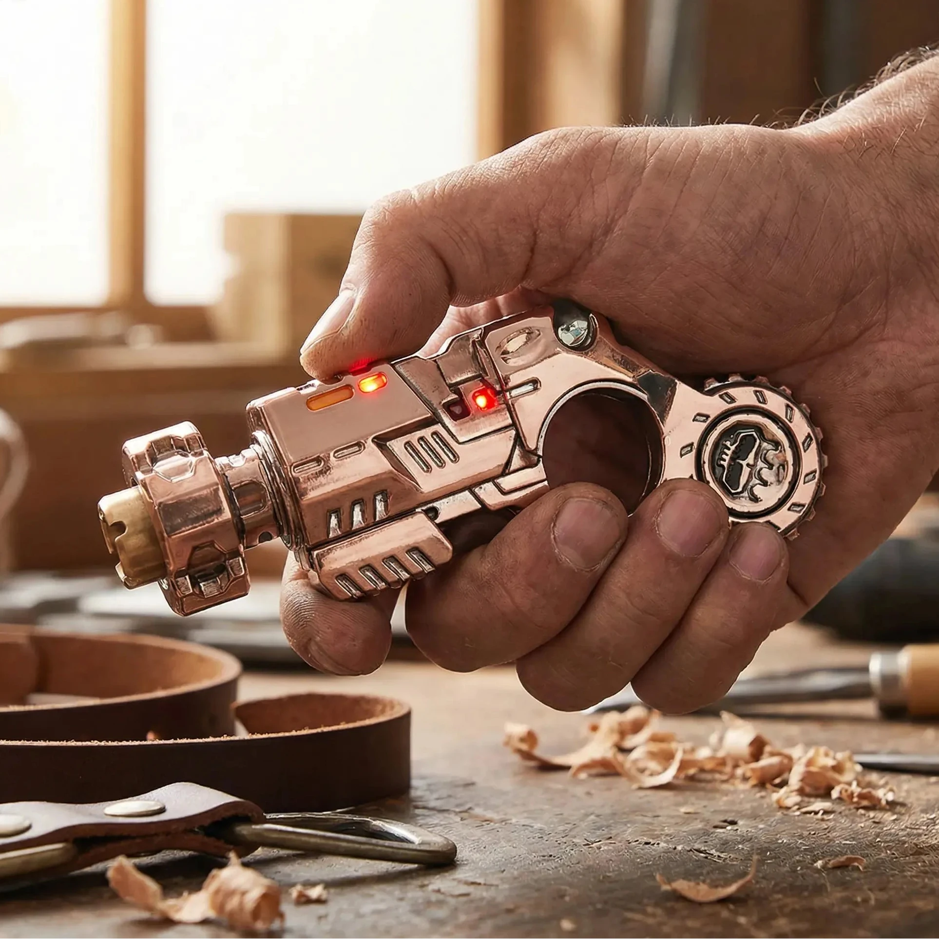 Pistolet jouet en alliage antistress, cuivre rosé avec LED rouge, LSDLBoutique