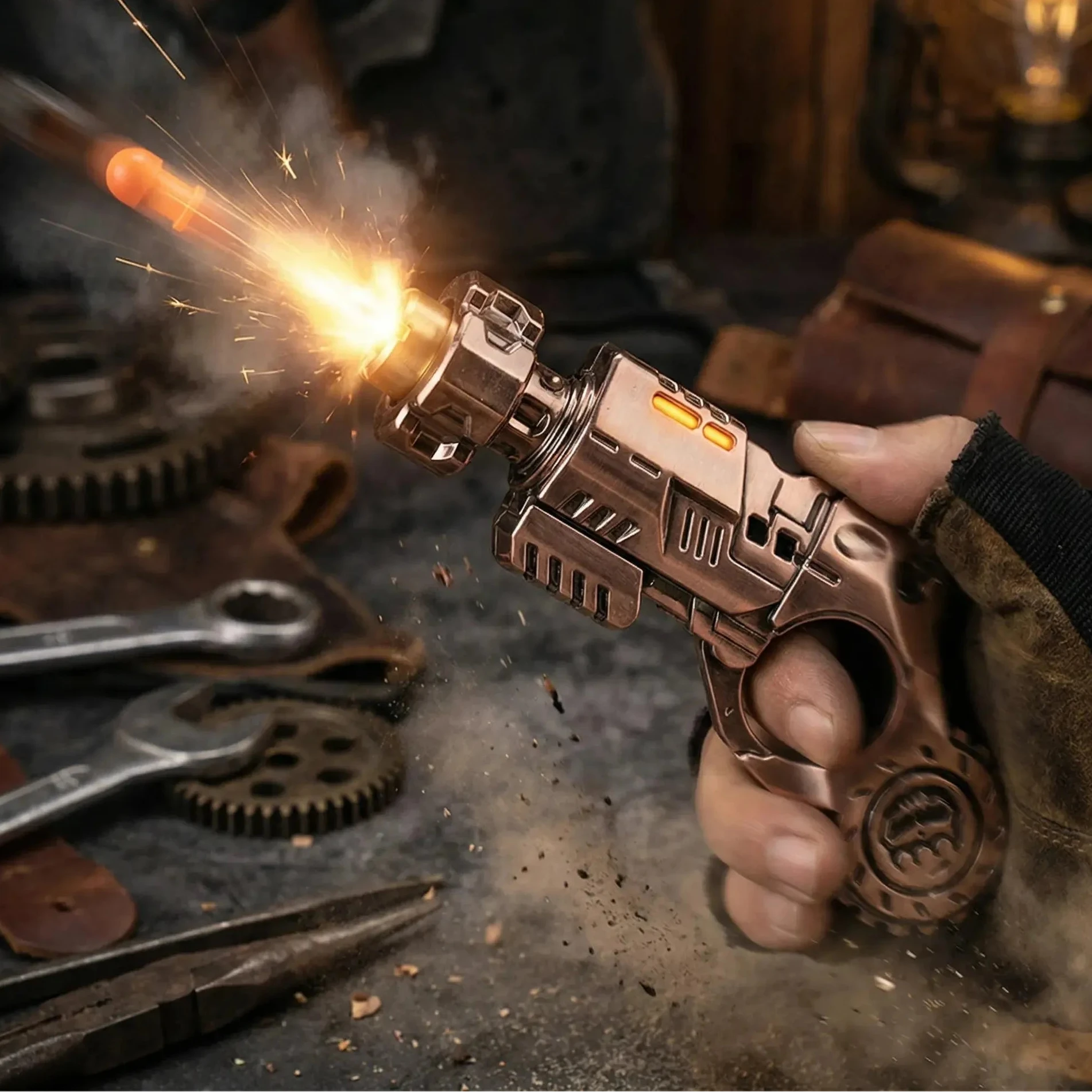 Pistolet jouet en alliage bronze avec éjection de douilles et toupie, antistress