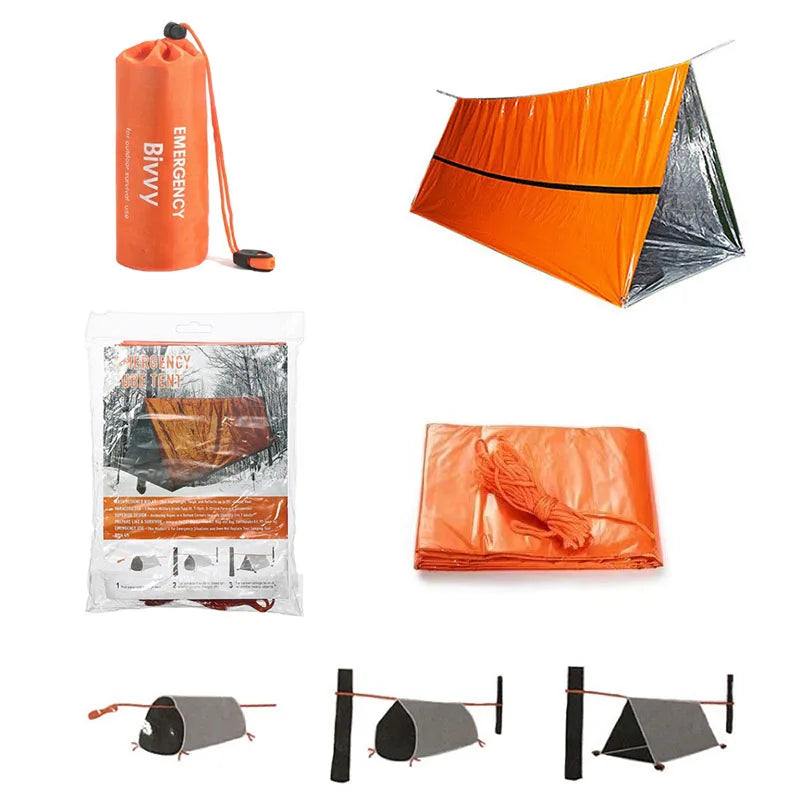 2-Person Waterproof Survival Tent Kit with Mylar Bivy