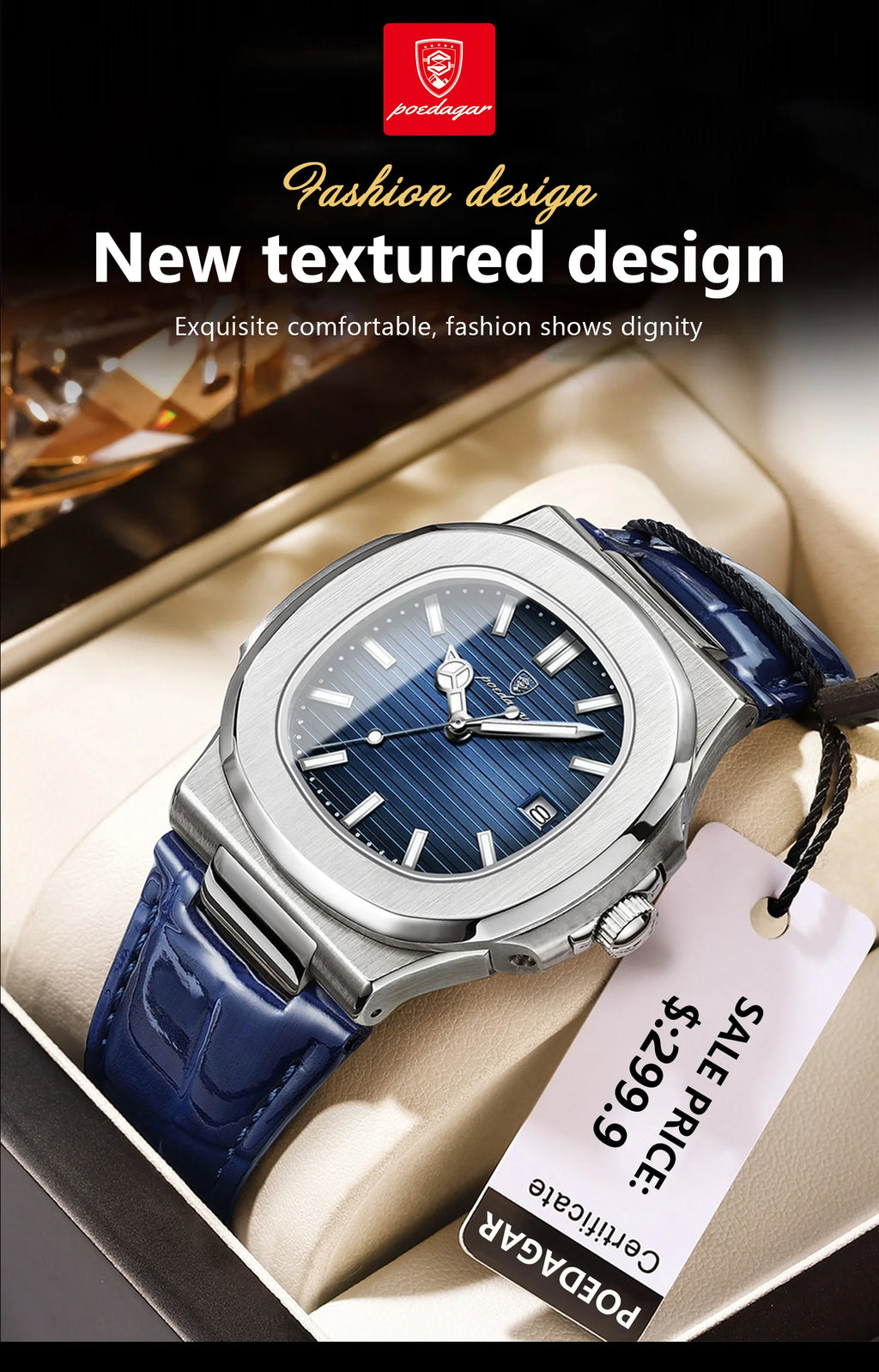 Montre Homme POEDAGAR Étanche Date Cuir Quartz Sport Chic Design Carré Moderne Masculin by LSDLBoutique.ch