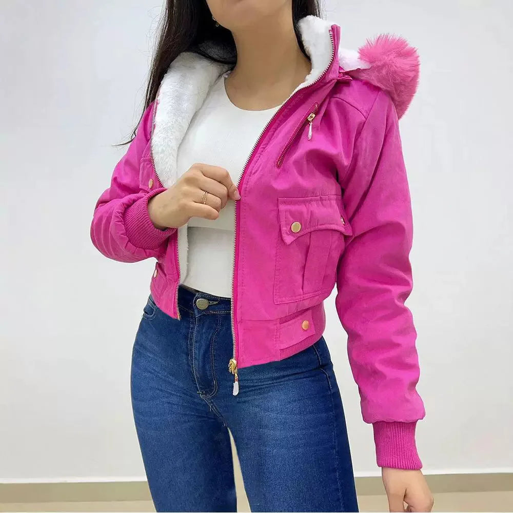 RANM Veste À Capuche Femme Polyester Rose Doublée Polaire