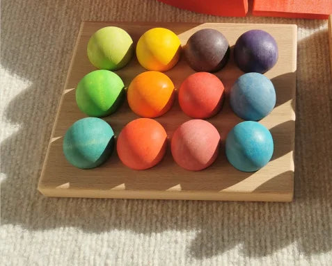 Jouets Bois Montessori Arc En Ciel Formes Empilables Tilleul Colorés Pour Développement Sensoriel Et Motricité by LSDLBoutique.ch