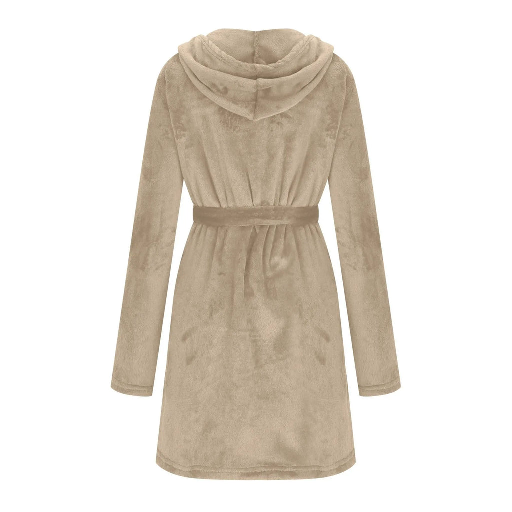 Peignoir à Capuche en Coton et Velours Côtelé Bordeaux