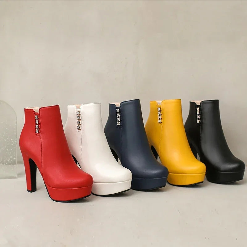 Bottines Femme Cristal Fleur Talons Hauts Zip Pour Hiver