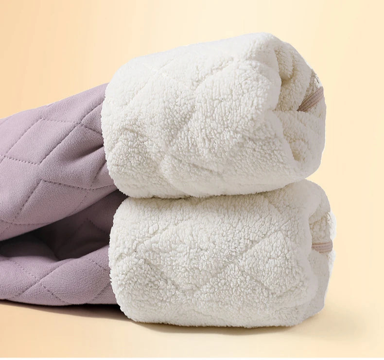 Legging Velours Taille Haute Femme Rose Doublé Polaire Chaud Hiver