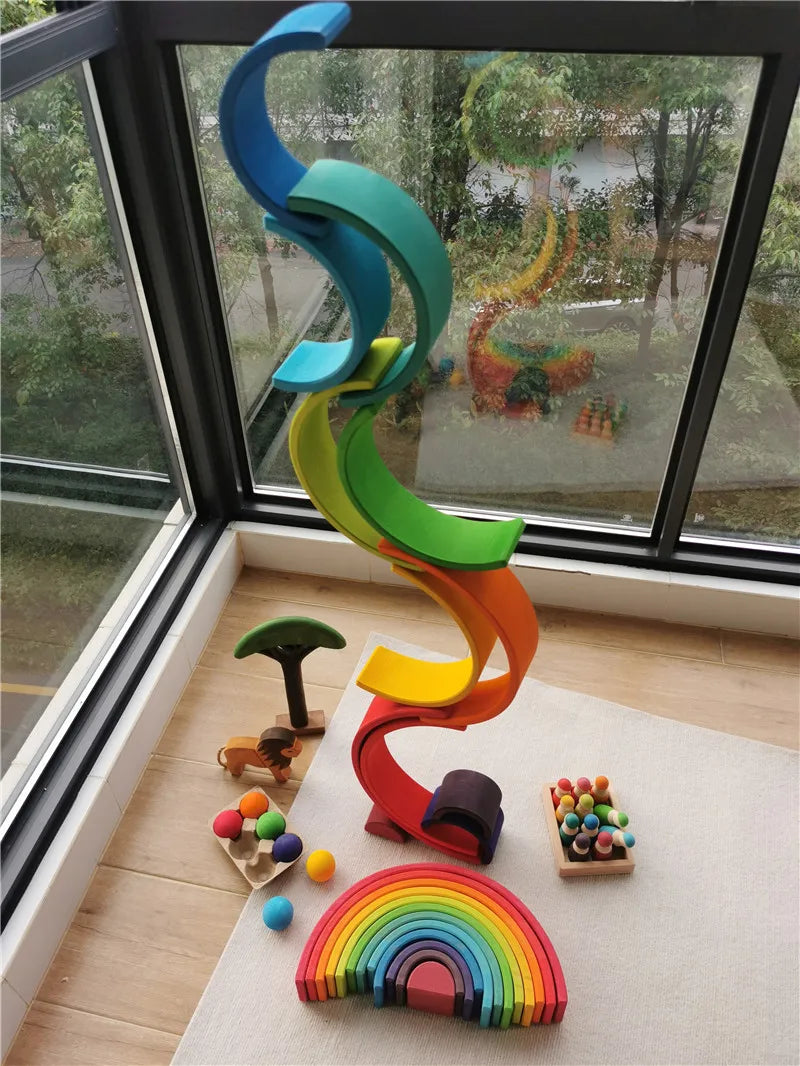 Jouets Bois Montessori Arc En Ciel Formes Empilables Tilleul Colorés Pour Développement Sensoriel Et Motricité by LSDLBoutique.ch