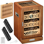 Cigar Humidor Cabinet,Desktop Humidor,with 4 Spanish Cedar Wood Shelves, 2 Humidifiers,Digital Hygrometer Thermometer and Drawer